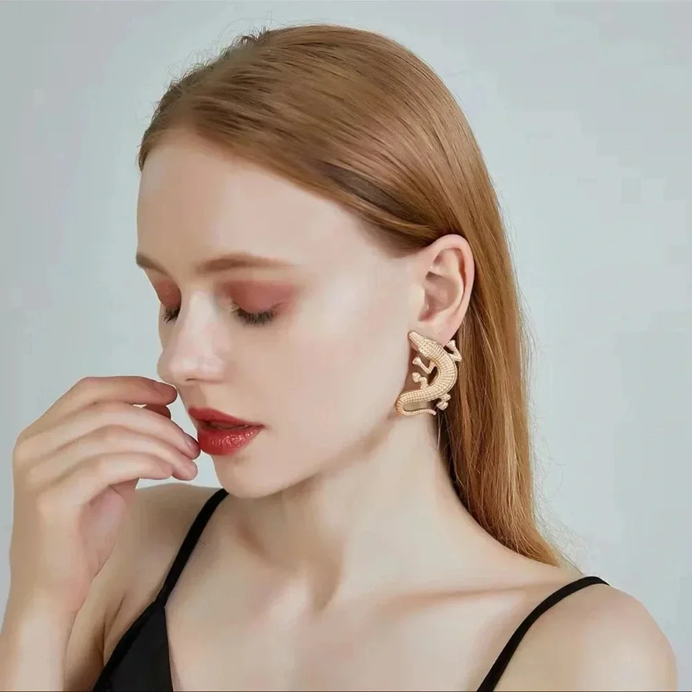 Alligator Gold Textured Statement Earrings
